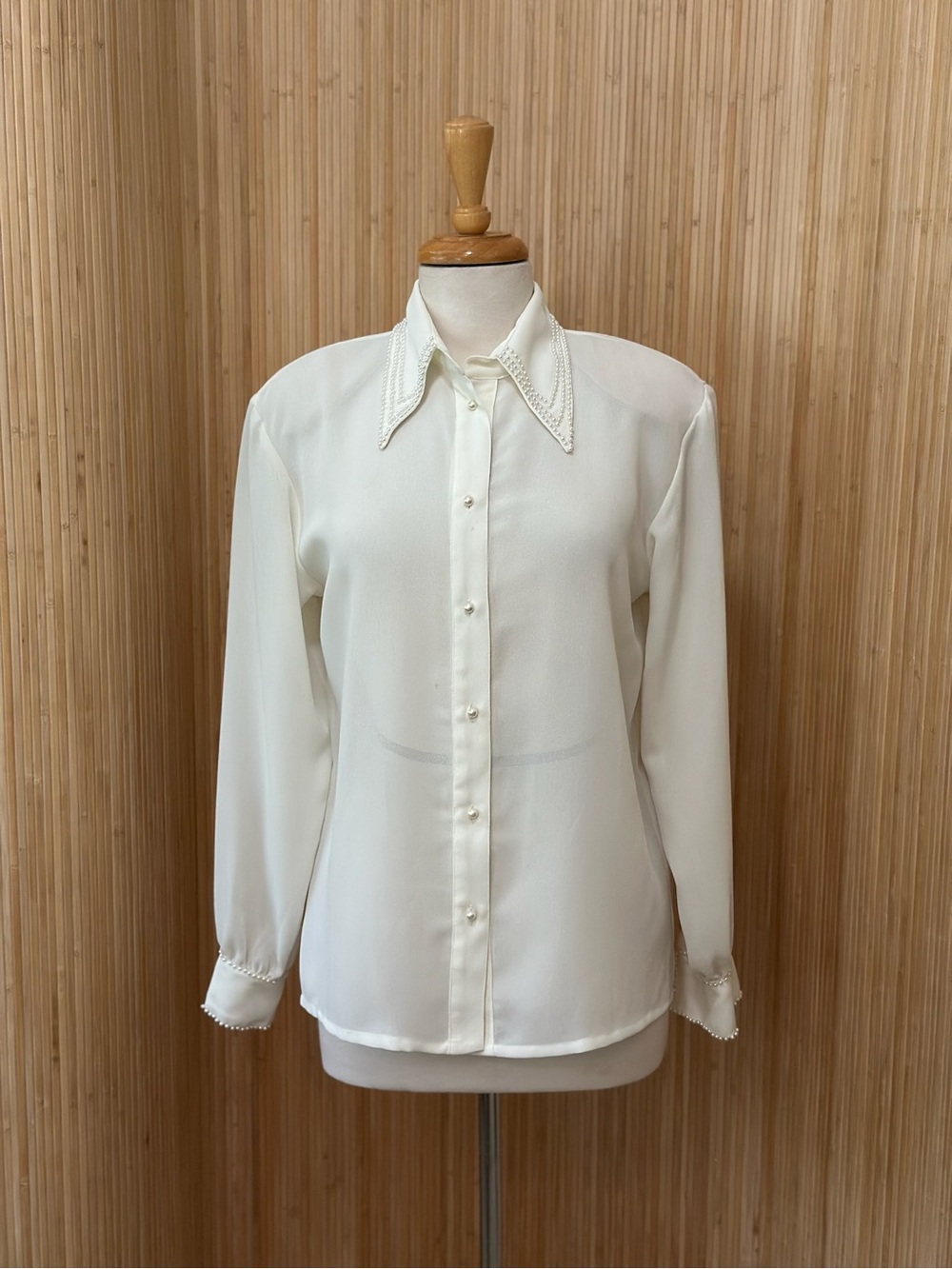 Vintage 80s 90s Apart Ivory Pearl Beaded Blouse S Made in Hong Kong